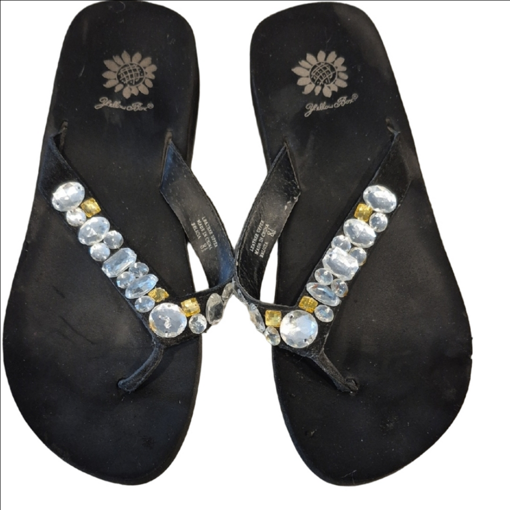 Yellow Box Belicia Black Sandals with Rhinestone and Gold Accents